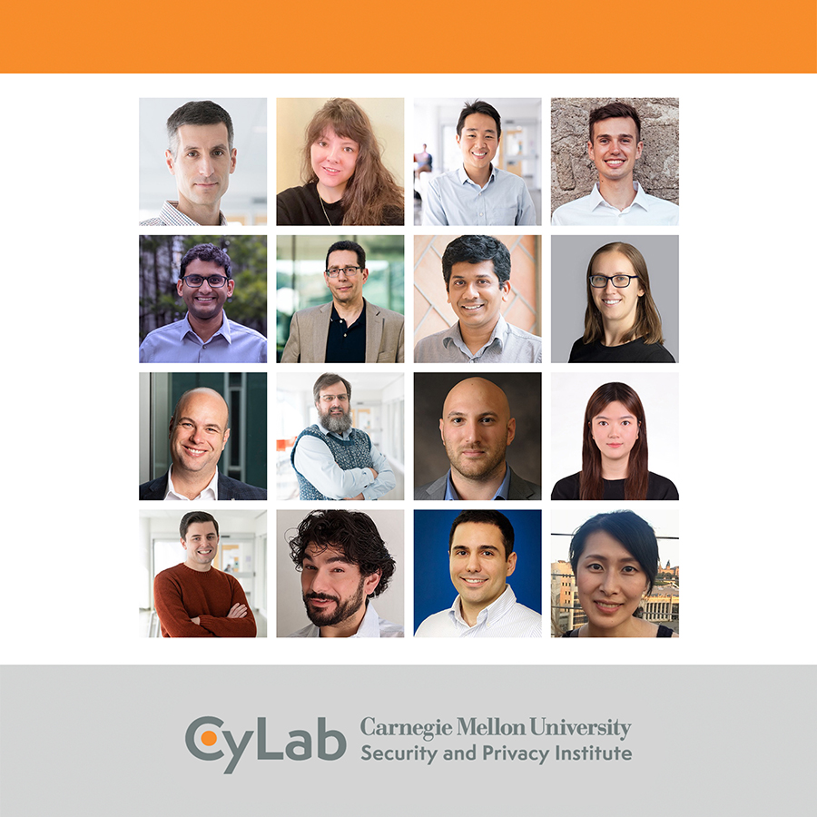 Collaged headshots of the 16 faculty members received CyLab seed funding.