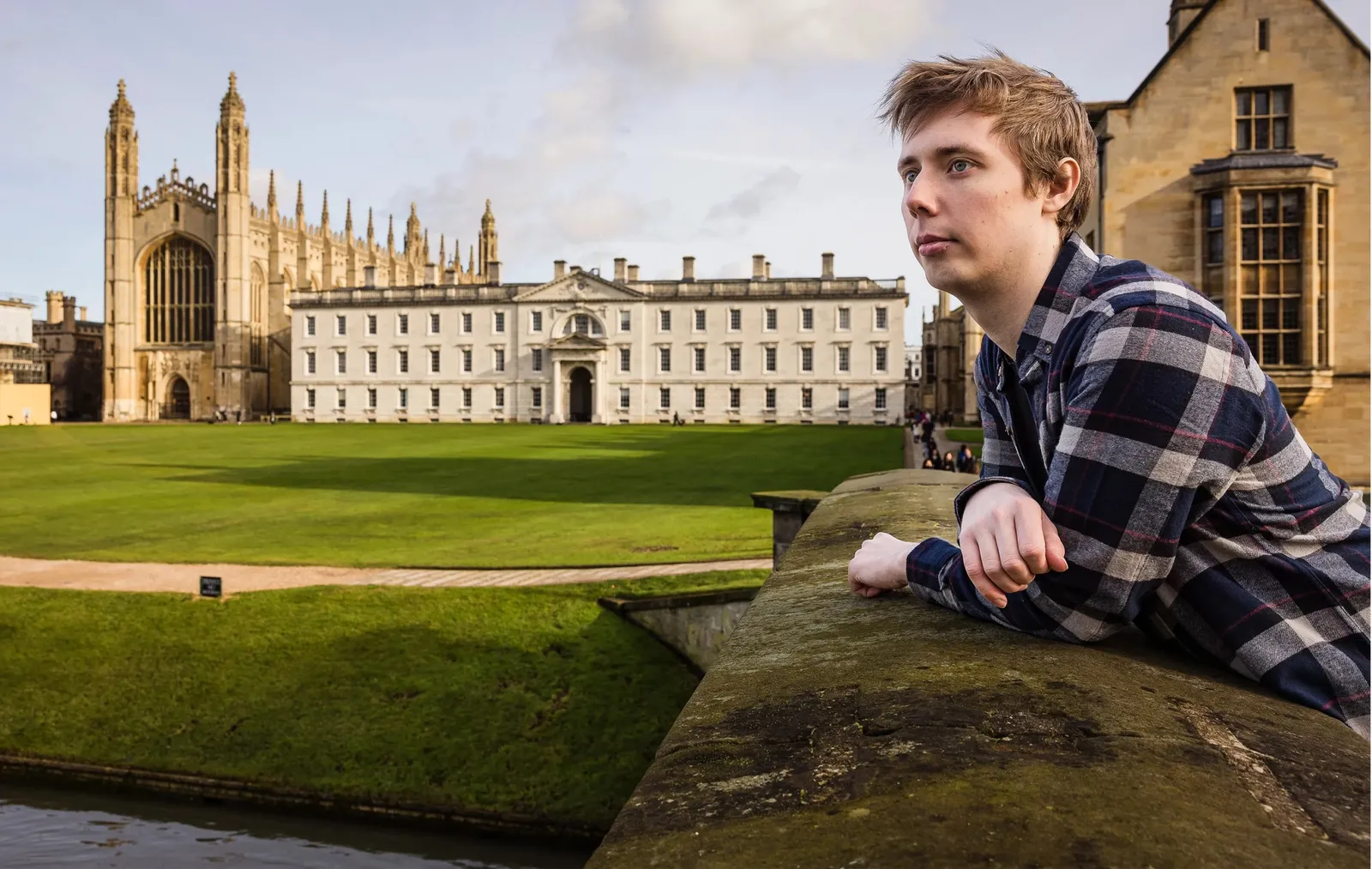 Krapivin on the King’s College Bridge at the University of Cambridge. Photoraph: Phillip Ammon for Quanta Magazine
