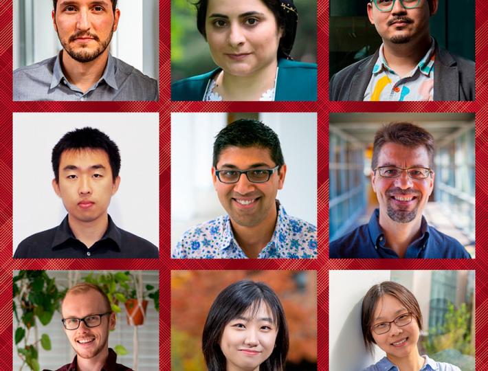 Collaged headshots of the nine people who received Google Academic Research Awards.